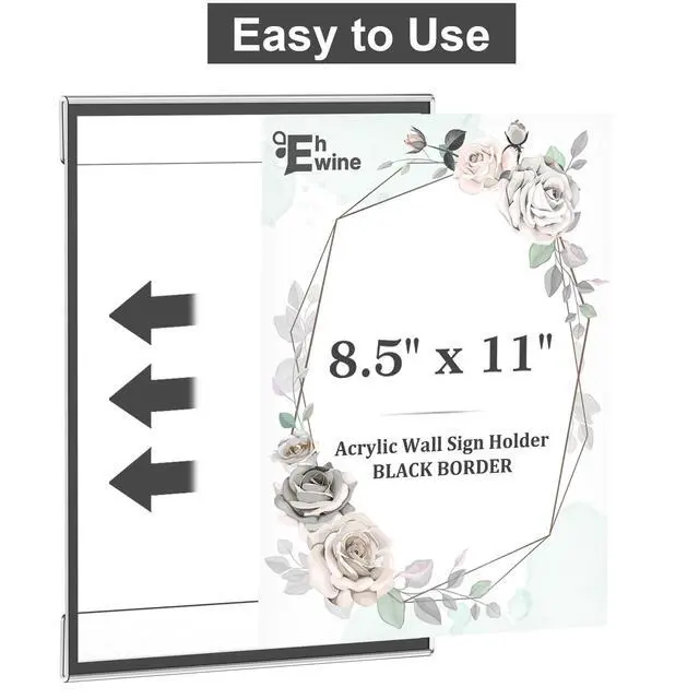 Alt view image 5 of 7 - 8 Pack 8.5 x 11 Acrylic Sign Holder Wall Mount, Black Acrylic Picture Frame for Photo Menu Flyer Display, Wedding Party Home Hotel Store(with Adhesive Tape)