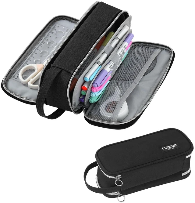 Main image of Large Pencil Case for Boys Teens Kids Organizer Zipper Pencil Pouch Black Big Capacity Pencil Bag Aesthetic Cute Pencil Pen Case for School Supplies, Large Capacity Design, Wear-resistant Fabric
