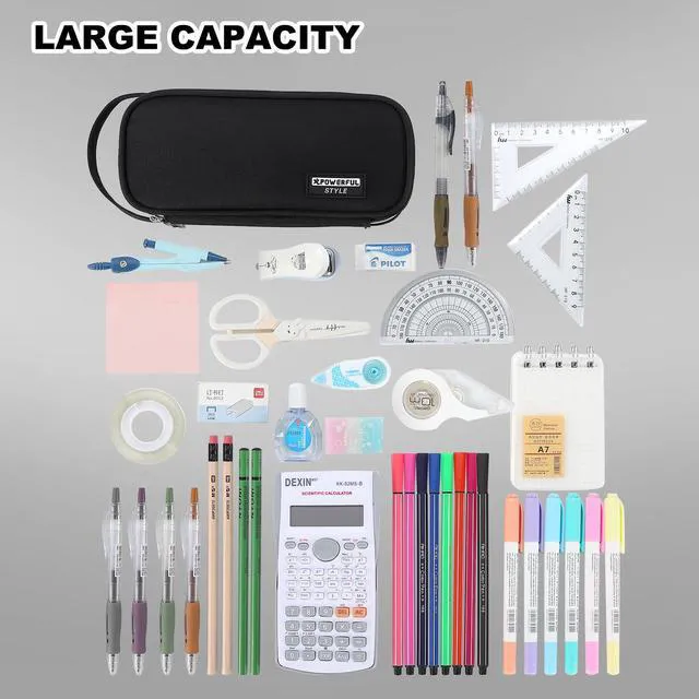 Alt view image 6 of 7 - Large Pencil Case for Boys Teens Kids Organizer Zipper Pencil Pouch Black Big Capacity Pencil Bag Aesthetic Cute Pencil Pen Case for School Supplies, Large Capacity Design, Wear-resistant Fabric