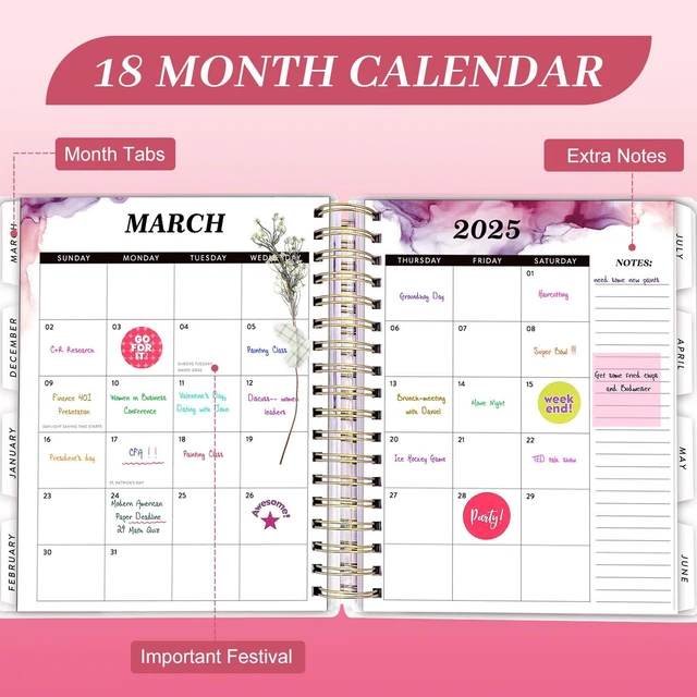 Alt view image 5 of 7 - Planner 2026-2027, 18 Months Large Daily Weekly Monthly Organizer July 2026 - Dec 2027, 8.5x9.8", Calendar with Page Tabs, Separator, Pocket Folder, Bookmark & Stickers & Sticky Note Set