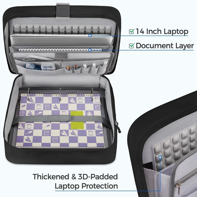 Alt view image 2 of 4 - Zipper Binder Bag, 3 Inch 3 Ring Binder with Zipper D-Ring Fit 14 in Laptop, 700 Sheets Capacity Zippered Binders with Shoulder Strap & Removable Ring Pad for Middle School Student Boy, Black