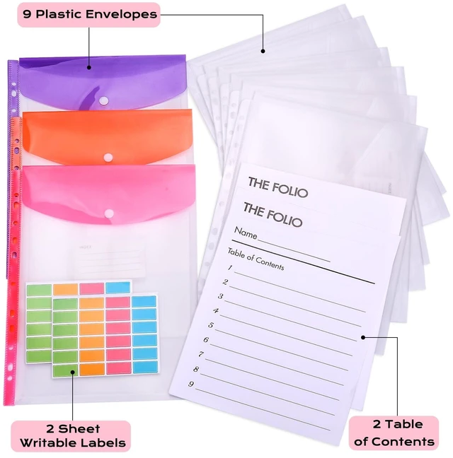 Alt view image 4 of 7 - Important Document Organizer 3 Ring Linen Binders Folio File Folders Black Expanding File Storage Holder Emergency Binder Life Organizer with 9 Pockets, Labels for Papers, Passports, Photos