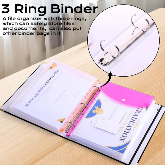 Alt view image 6 of 7 - Important Document Organizer 3 Ring Linen Binders Folio File Folders Black Expanding File Storage Holder Emergency Binder Life Organizer with 9 Pockets, Labels for Papers, Passports, Photos