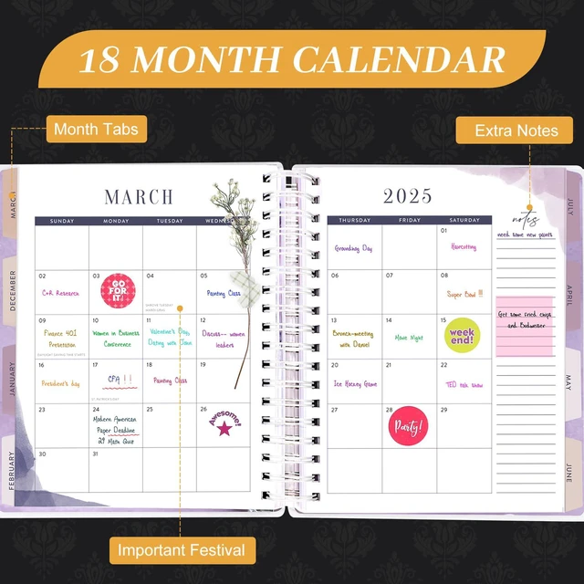 Alt view image 6 of 7 - Planner 2026-2027, 18 Months Large Daily Weekly Monthly Organizer July 2026 - Dec 2027, 8.5x9.8", Calendar with Page Tabs, Separator, Pocket Folder, Bookmark & Stickers & Sticky Note Set
