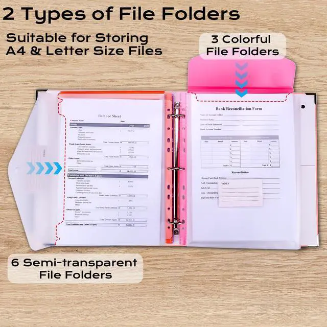 Alt view image 4 of 7 - Important Document Organizer 3 Ring Linen Binders Folio File Folders Pink Expanding File Storage Holder in Case If I Die Binder with 9 Pockets, Labels for Papers, Letters, Passports, Photos