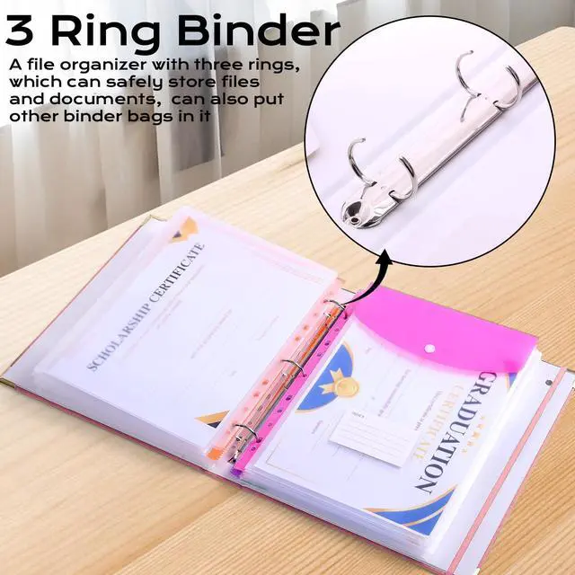 Alt view image 6 of 7 - Important Document Organizer 3 Ring Linen Binders Folio File Folders Pink Expanding File Storage Holder in Case If I Die Binder with 9 Pockets, Labels for Papers, Letters, Passports, Photos