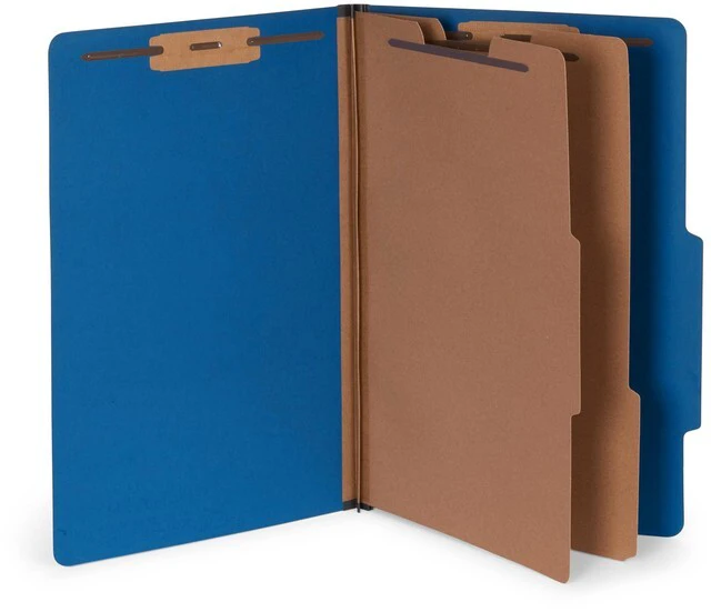 Main image of 10 Classification Folders, Legal 2 Divider, Dark Heavy-duty, 2 in Expansion, 2 Prong Fasteners, 2 Dividers, 6 Sections, for Medical, Legal, and Personnel Files