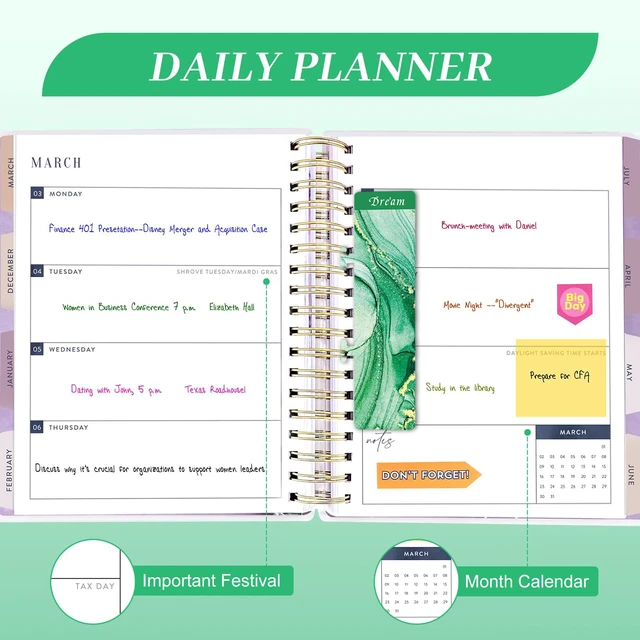Alt view image 6 of 7 - Planner 2026-2027, 18 Months Large Daily Weekly Monthly Organizer July 2026 - Dec 2027, 8.5x9.8", Calendar with Page Tabs, Separator, Pocket Folder, Bookmark & Stickers & Sticky Note Set