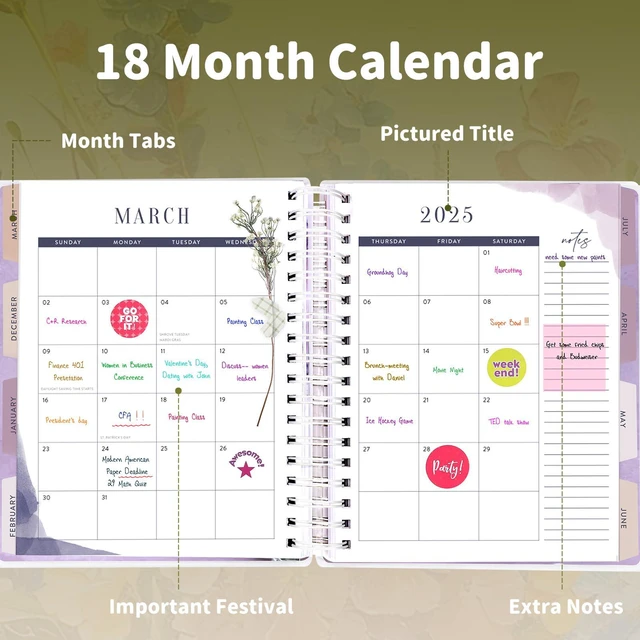Alt view image 5 of 7 - Planner 2026-2027, 18 Months Large Daily Weekly Monthly Organizer July 2026 - Dec 2027, 8.5x9.8", Calendar with Page Tabs, Separator, Pocket Folder, Bookmark & Stickers & Sticky Note Set