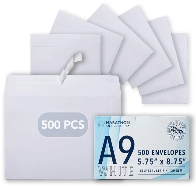 Main image of MOS White A9 Envelopes (5.75 x 8.75 Inch) 500 Pack, Self-Seal Heavyweight for 5.5 x 8.5 Cards, Half Fold Greeting Cards, Photos, Booklets, Wedding Programs, Business Mailings