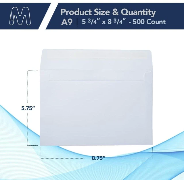 Alt view image 2 of 6 - MOS White A9 Envelopes (5.75 x 8.75 Inch) 500 Pack, Self-Seal Heavyweight for 5.5 x 8.5 Cards, Half Fold Greeting Cards, Photos, Booklets, Wedding Programs, Business Mailings