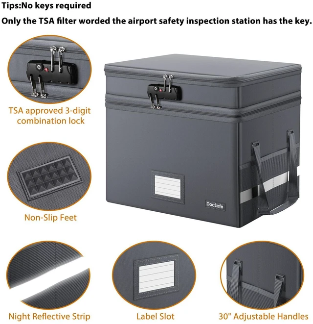 Alt view image 4 of 7 - File Box with Lock,Multi-Layer Fireproof Document Box Collapsible File Storage Organizer with Pockets/Handle,Large Portable Home Office Filing Box for Hanging Letter/Legal Size Folders,Gray