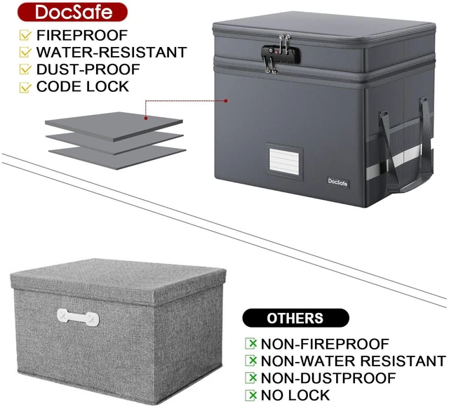 Alt view image 7 of 7 - File Box with Lock,Multi-Layer Fireproof Document Box Collapsible File Storage Organizer with Pockets/Handle,Large Portable Home Office Filing Box for Hanging Letter/Legal Size Folders,Gray