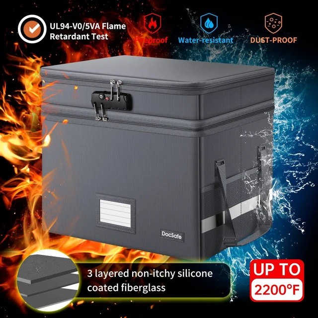 Alt view image 6 of 7 - File Box with Lock,Multi-Layer Fireproof Document Box Collapsible File Storage Organizer with Pockets/Handle,Large Portable Home Office Filing Box for Hanging Letter/Legal Size Folders,Gray