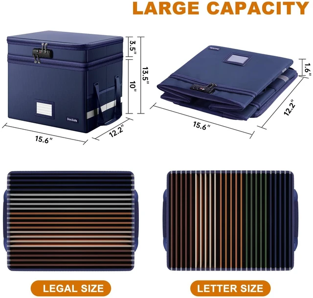 Alt view image 5 of 7 - File Box with Lock,Multi-Layer Fireproof Document Box Collapsible File Storage Organizer with Pockets/Handle,Large Portable Home Office Filing Safe for Hanging Letter/Legal Size Folders,Blue