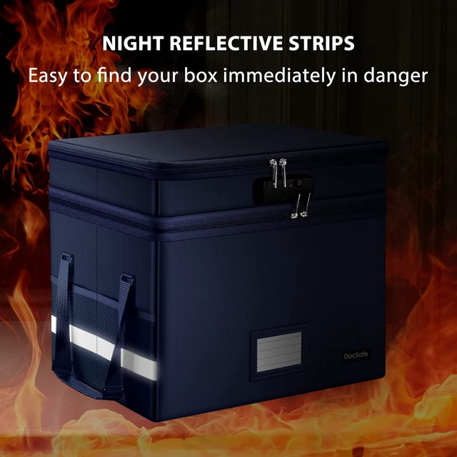 Alt view image 7 of 7 - File Box with Lock,Multi-Layer Fireproof Document Box Collapsible File Storage Organizer with Pockets/Handle,Large Portable Home Office Filing Safe for Hanging Letter/Legal Size Folders,Blue
