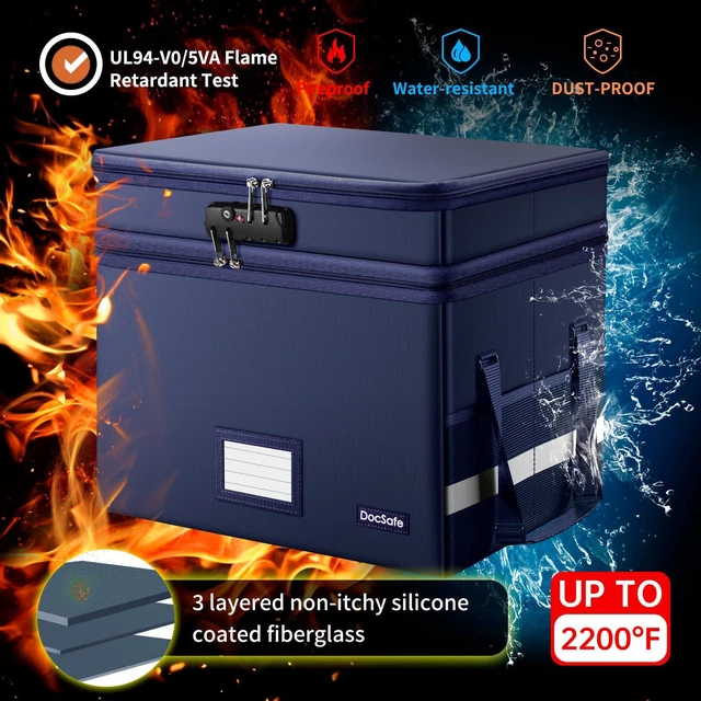 Alt view image 6 of 7 - File Box with Lock,Multi-Layer Fireproof Document Box Collapsible File Storage Organizer with Pockets/Handle,Large Portable Home Office Filing Safe for Hanging Letter/Legal Size Folders,Blue