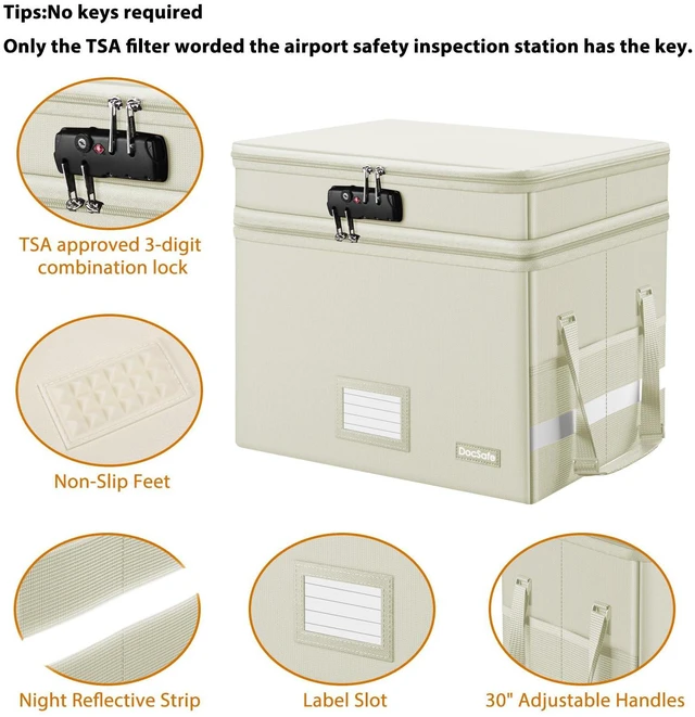 Alt view image 4 of 7 - File Box with Lock,Multi-Layer Fireproof Document Box Collapsible File Storage Organizer with Pockets/Handle,Large Portable Home Office Filing Box for Hanging Letter/Legal Size Folders,Beige