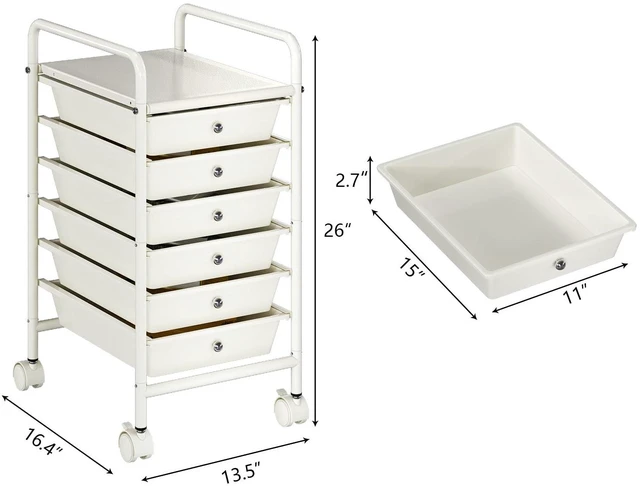 Alt view image 3 of 7 - Rolling Storage Cart with Drawers 6-Tier Lock Wheels Office White Utility Cart with 6 Drawers & 2 Lockable Caster, Multipurpose Mobile Drawer Cart for School Bathroom Kitchen
