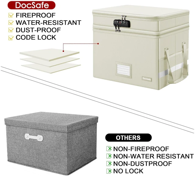 Alt view image 7 of 7 - File Box with Lock,Multi-Layer Fireproof Document Box Collapsible File Storage Organizer with Pockets/Handle,Large Portable Home Office Filing Box for Hanging Letter/Legal Size Folders,Beige