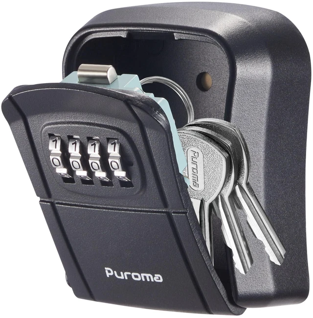 Main image of Key Lock Box Combo Wall-Mounted Storage Safe Lockbox Home Office Outside, Portable, Wall Mount, Resettable, Combination, Weatherproof, High-capacity, Hold 5 Keys, Contractor Guest Realtor
