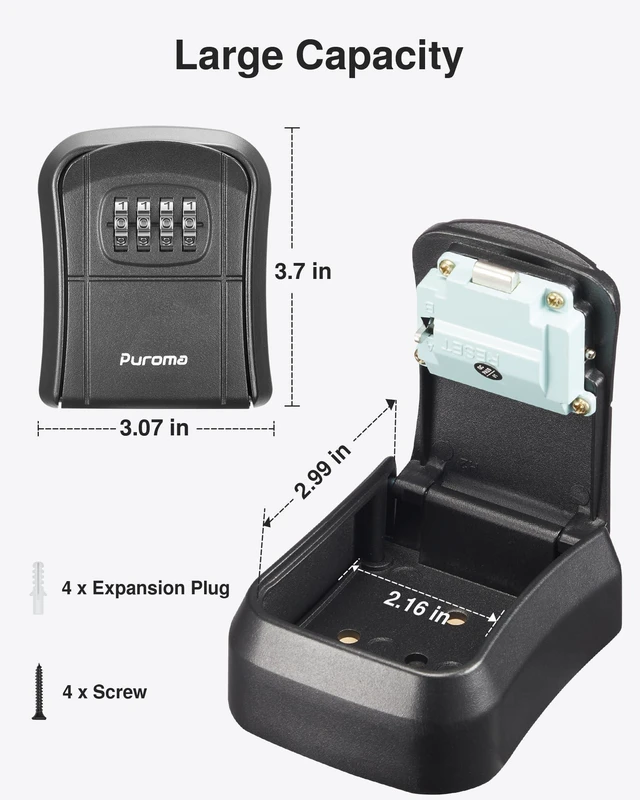 Alt view image 2 of 7 - Key Lock Box Combo Wall-Mounted Storage Safe Lockbox Home Office Outside, Portable, Wall Mount, Resettable, Combination, Weatherproof, High-capacity, Hold 5 Keys, Contractor Guest Realtor