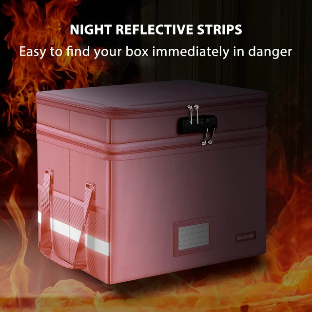 Alt view image 7 of 7 - File Box with Lock,Multi-Layer Fireproof Document Box Collapsible File Storage Organizer with Pockets/Handle,Large Portable Home Office Filing Safe for Hanging Letter/Legal Size Folders,Pink