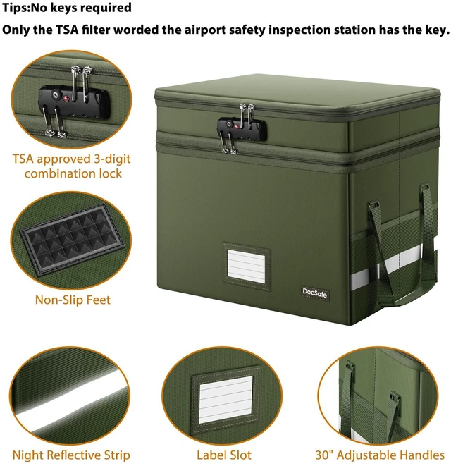 Alt view image 4 of 7 - File Box with Lock,Multi-Layer Fireproof Document Box Collapsible File Storage Organizer with Pockets/Handle,Portable Home Office Filing Cabinet for Hanging Letter/Legal Size Folders,Green