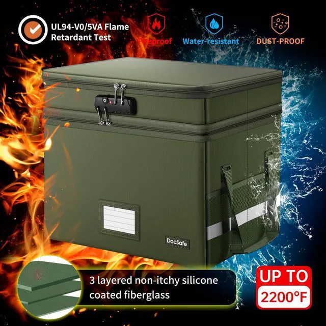 Alt view image 5 of 7 - File Box with Lock,Multi-Layer Fireproof Document Box Collapsible File Storage Organizer with Pockets/Handle,Portable Home Office Filing Cabinet for Hanging Letter/Legal Size Folders,Green
