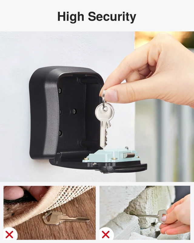 Alt view image 7 of 7 - Key Lock Box Combo Wall-Mounted Storage Safe Lockbox Home Office Outside, Portable, Wall Mount, Resettable, Combination, Weatherproof, High-capacity, Hold 5 Keys, Contractor Guest Realtor
