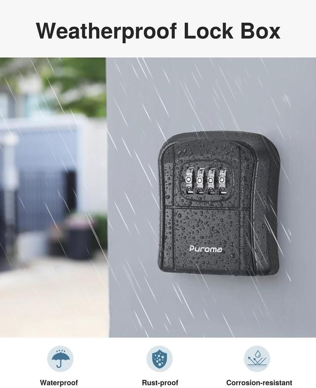 Alt view image 4 of 7 - Key Lock Box Combo Wall-Mounted Storage Safe Lockbox Home Office Outside, Portable, Wall Mount, Resettable, Combination, Weatherproof, High-capacity, Hold 5 Keys, Contractor Guest Realtor