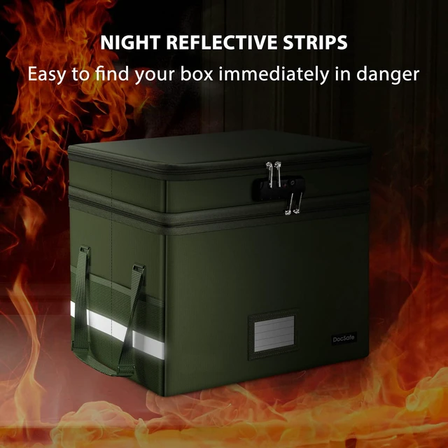 Alt view image 7 of 7 - File Box with Lock,Multi-Layer Fireproof Document Box Collapsible File Storage Organizer with Pockets/Handle,Portable Home Office Filing Cabinet for Hanging Letter/Legal Size Folders,Green