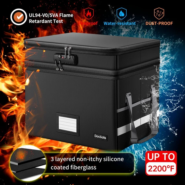 Alt view image 6 of 7 - File Box with Lock,Multi-Layer Fireproof Document Box Collapsible File Storage Organizer with Pockets/Handle,Large Portable Home Office Filing Safe for Hanging Letter/Legal Size Folders,Black