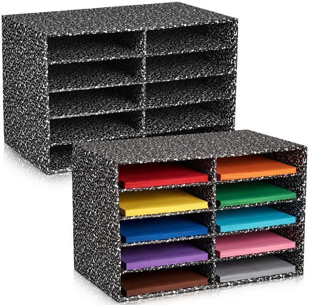 Main image of 2 Pack 10 Slots Construction Paper Storage, Classroom Mailboxes, Back to School Literature Cardboard Paper Organizer for Teacher, Office, 19.7 x 12.4 x 11.8 Inches(Black,Composition)