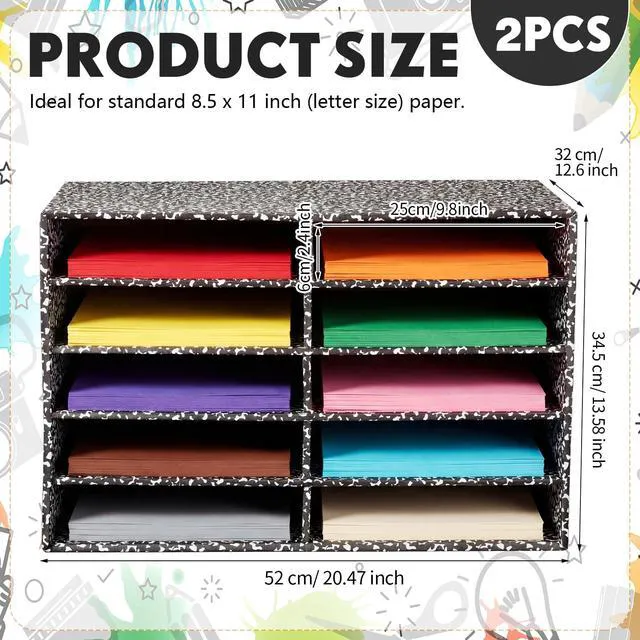 Alt view image 2 of 7 - 2 Pack 10 Slots Construction Paper Storage, Classroom Mailboxes, Back to School Literature Cardboard Paper Organizer for Teacher, Office, 19.7 x 12.4 x 11.8 Inches(Black,Composition)