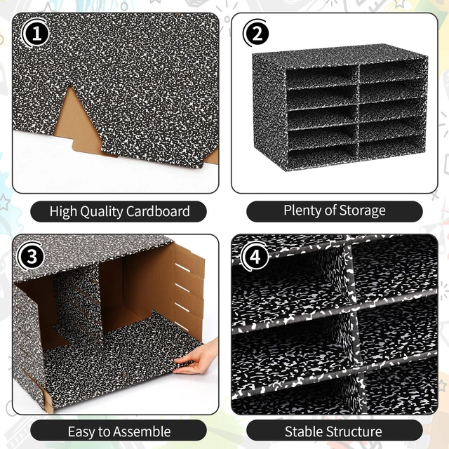 Alt view image 3 of 7 - 2 Pack 10 Slots Construction Paper Storage, Classroom Mailboxes, Back to School Literature Cardboard Paper Organizer for Teacher, Office, 19.7 x 12.4 x 11.8 Inches(Black,Composition)