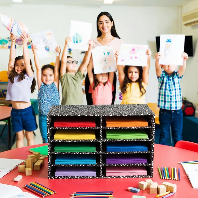 Alt view image 6 of 7 - 2 Pack 10 Slots Construction Paper Storage, Classroom Mailboxes, Back to School Literature Cardboard Paper Organizer for Teacher, Office, 19.7 x 12.4 x 11.8 Inches(Black,Composition)
