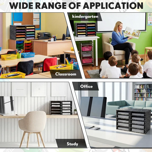 Alt view image 7 of 7 - 2 Pack 10 Slots Construction Paper Storage, Classroom Mailboxes, Back to School Literature Cardboard Paper Organizer for Teacher, Office, 19.7 x 12.4 x 11.8 Inches(Black,Composition)