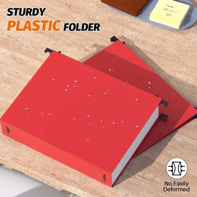 Alt view image 2 of 7 - Plastic Hanging File Folder, Letter Size, 12 Pack, Red PP Reinforced Hang Folders, Heavy Duty 2 Inch Expansion, w/ 15 x Tabs, Filing Cabinet Folders for Bulk Files & Medical Charts