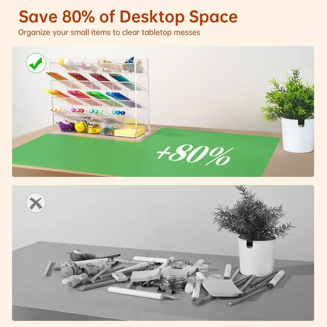 Alt view image 3 of 6 - Acrylic Vertical Marker Organizer for 200 Markers, Desk Orgaizer 17 Compartments Clear Angled Pen & Pencil Holder, Large Stationery & Art Supply Storage for School (13 x 10.2 x 4 Inch)