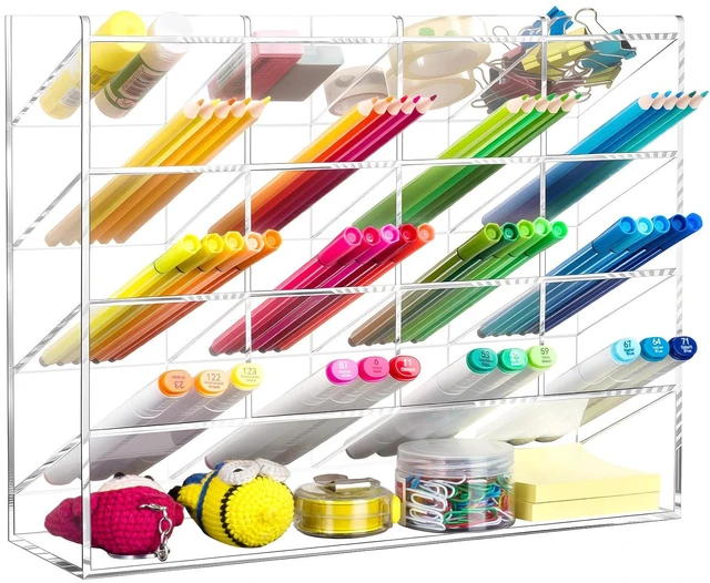Main image of Acrylic Vertical Marker Organizer for 200 Markers, Desk Orgaizer 17 Compartments Clear Angled Pen & Pencil Holder, Large Stationery & Art Supply Storage for School (13 x 10.2 x 4 Inch)