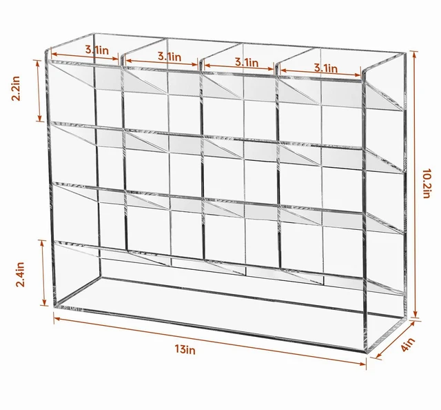 Alt view image 2 of 6 - Acrylic Vertical Marker Organizer for 200 Markers, Desk Orgaizer 17 Compartments Clear Angled Pen & Pencil Holder, Large Stationery & Art Supply Storage for School (13 x 10.2 x 4 Inch)