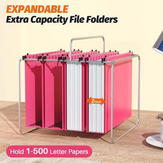 Alt view image 4 of 7 - Plastic Hanging File Folder, 12 Pack, Letter Size, Pink Extra Capacity,12 Pack Reinforced Hang Folders,Heavy Duty 2 Inch Expansion,Filing Cabinet Folder for Bulk Files/Medical Chart