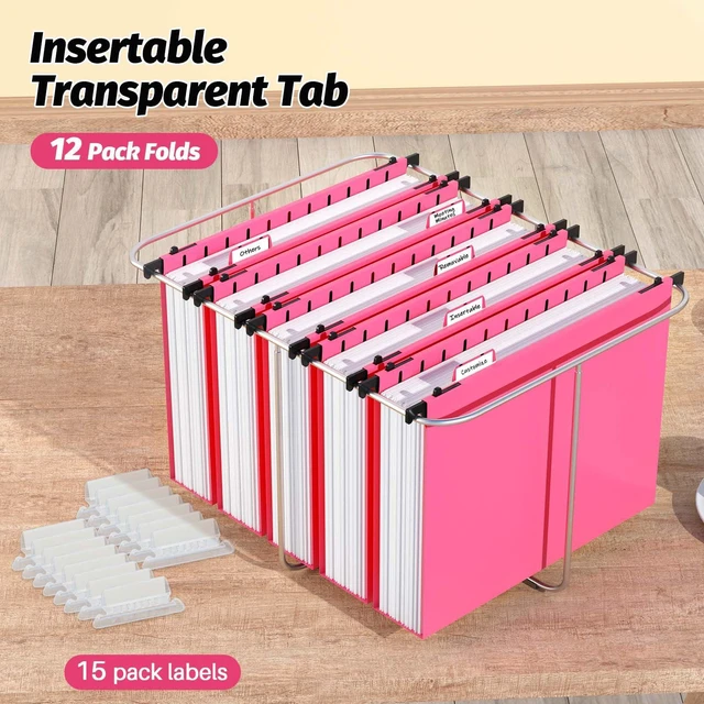 Alt view image 6 of 7 - Plastic Hanging File Folder, 12 Pack, Letter Size, Pink Extra Capacity,12 Pack Reinforced Hang Folders,Heavy Duty 2 Inch Expansion,Filing Cabinet Folder for Bulk Files/Medical Chart
