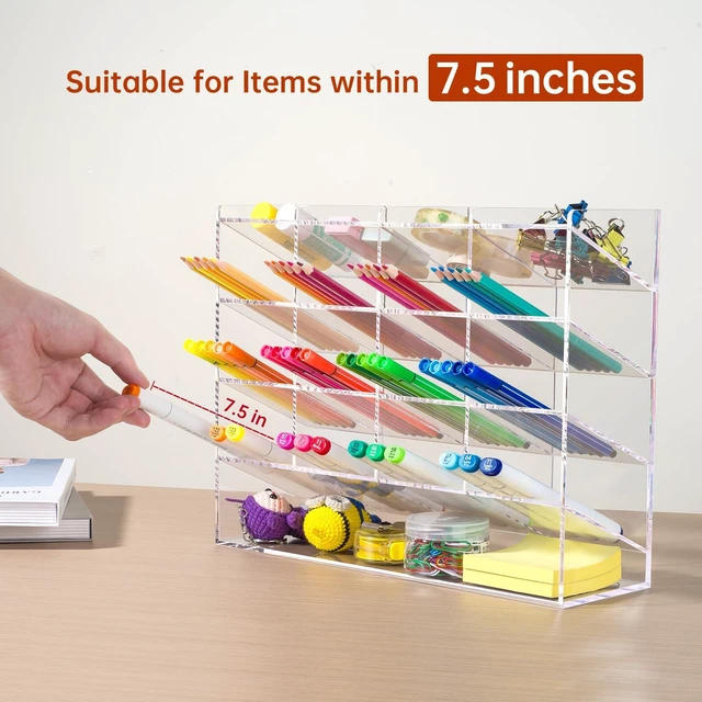 Alt view image 4 of 6 - Acrylic Vertical Marker Organizer for 200 Markers, Desk Orgaizer 17 Compartments Clear Angled Pen & Pencil Holder, Large Stationery & Art Supply Storage for School (13 x 10.2 x 4 Inch)