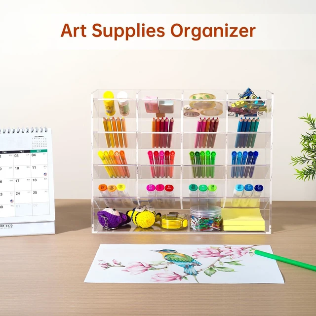 Alt view image 6 of 6 - Acrylic Vertical Marker Organizer for 200 Markers, Desk Orgaizer 17 Compartments Clear Angled Pen & Pencil Holder, Large Stationery & Art Supply Storage for School (13 x 10.2 x 4 Inch)