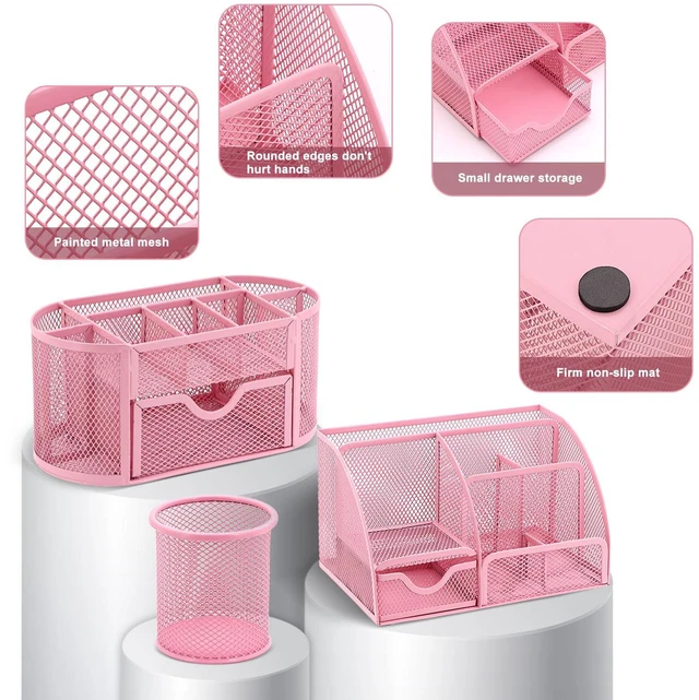 Alt view image 3 of 7 - 17 IN 1 Office Desk Organizer Set for Back to School Supplies Accessories 3 Office Desk Storage Organization, 4 Pens, Stapler, Staples & Remover, Tape & Dispenser, Scissors, Ruler, Clips, Hole Punch