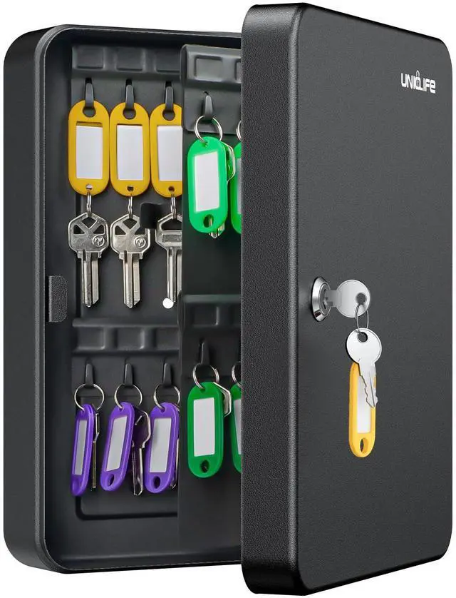 Main image of 60 Position Key Cabinet with Key Lock Wall Mounted Black Security Storage Box Steel Key Organizer with Colorful Key Tag Labels Stickers and Hooks