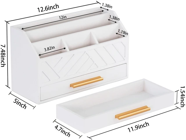 Alt view image 3 of 7 - white Wood Desk Organizer and Accessories with Drawer, Bill Mail Organizer and File Mail Holder for Office Supplies, Modern Desk Accessories & Workspace Organizers for Desk Organization