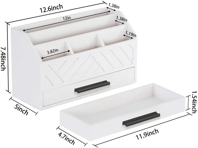 Alt view image 6 of 7 - Wood Desk Organizer and Accessories with Drawer, Bill Mail Organizer and File Mail Holder for Office Supplies, Modern Desk Accessories & Workspace Organizers for Desk Organization